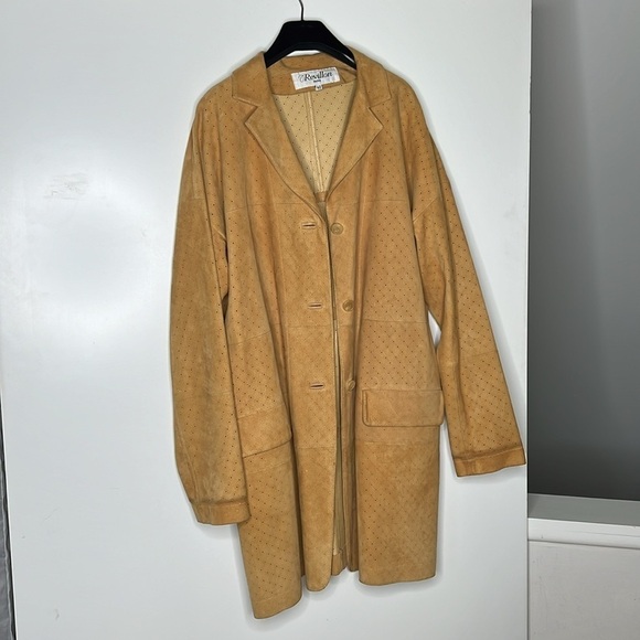 Revillon Paris Sz 40 Nubuk Laser Perforated Suede Leather 3/4 Coat Jacket - Picture 10 of 12